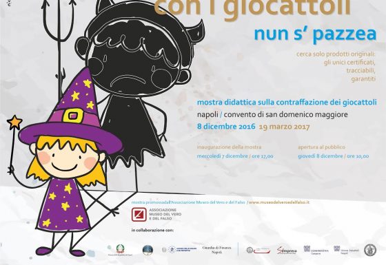 Locandina mostra didattica “Con i giocattoli nun s’pazzea”. Napoli, 7 dicembre 2016 – 19 marzo 2017